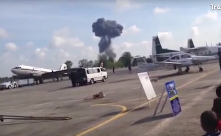 Gripen Fighter Jet crashes during air show in Thailand